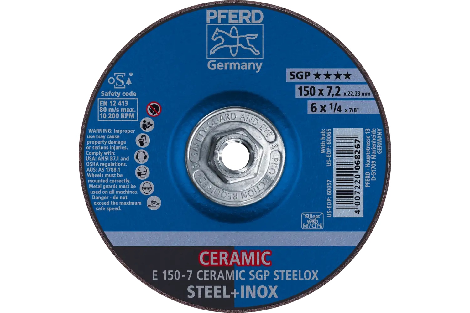 Picture of Pferd Grinding Wheel, 6" X 1/4 X 5/8-11, Ceramic Sgp Steelox, T27